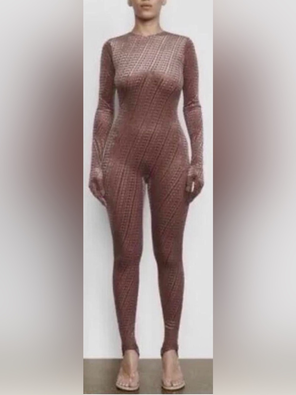 SKIMS Velvet Logo Glove full body Catsuit NWT in Chai